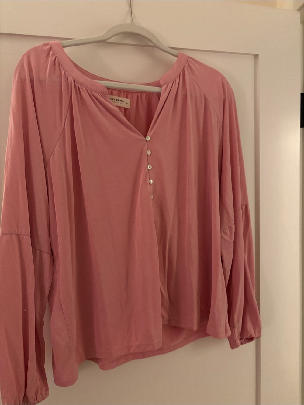 Lucky Brand Dusty Pink Button-Front Peasant Top
